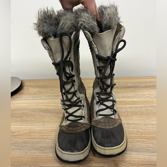 Sorel Women’s Cate The Great Brown Gray Leather Faux Fur Winter Boots Size 6 - Picture 10 of 16